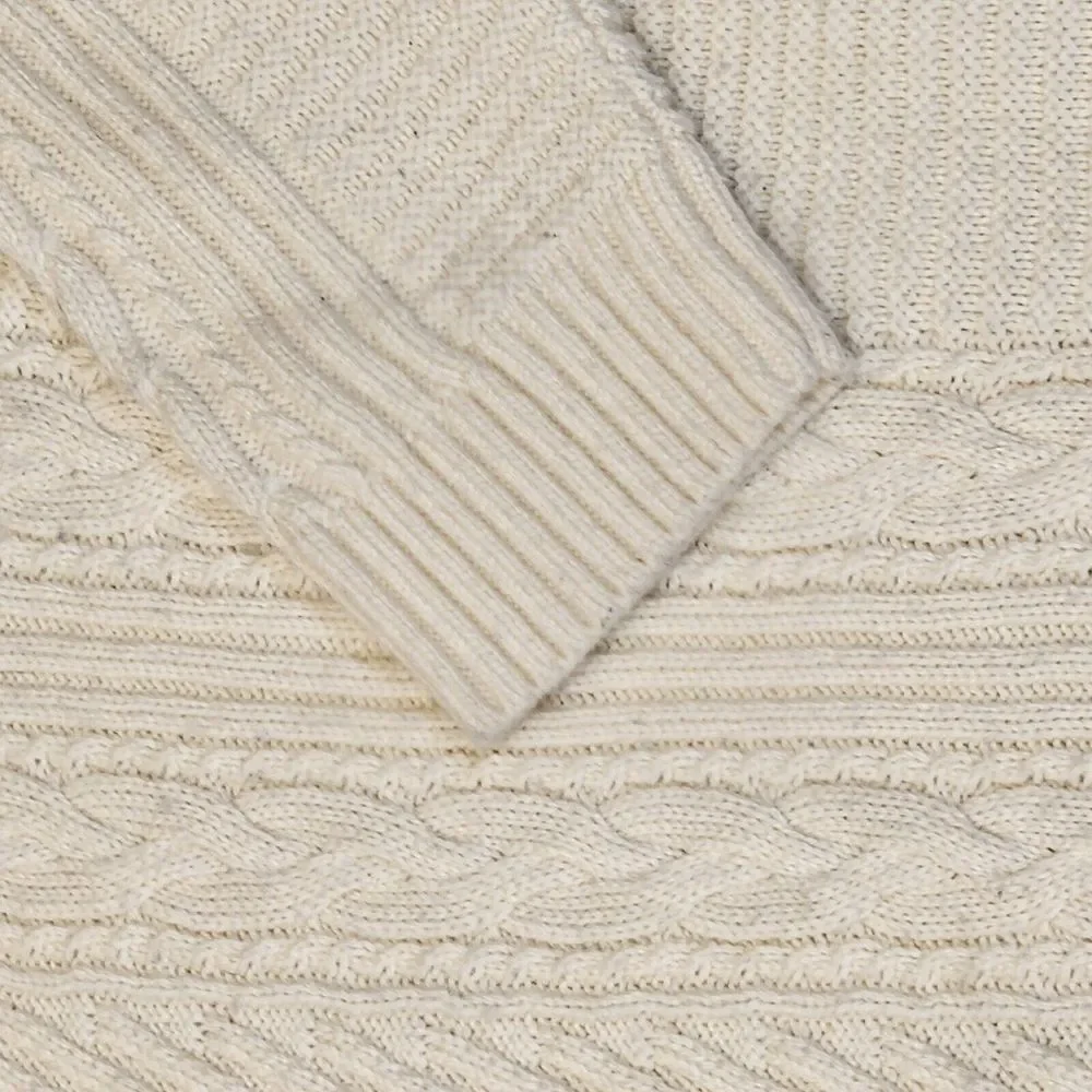 Uniqlo Cream Cable Knit Sweater Womens Chunky Wool Acrylic Blend Crew Neck Large